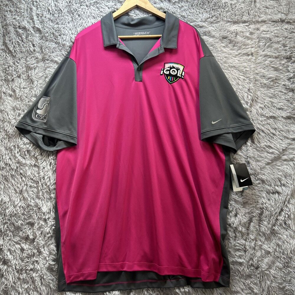 Nike Golf Polo Shirt Mens 3XL Soccer GOL Logo Pink Gray Dri-FIT 746101-616 - Picture 1 of 11
